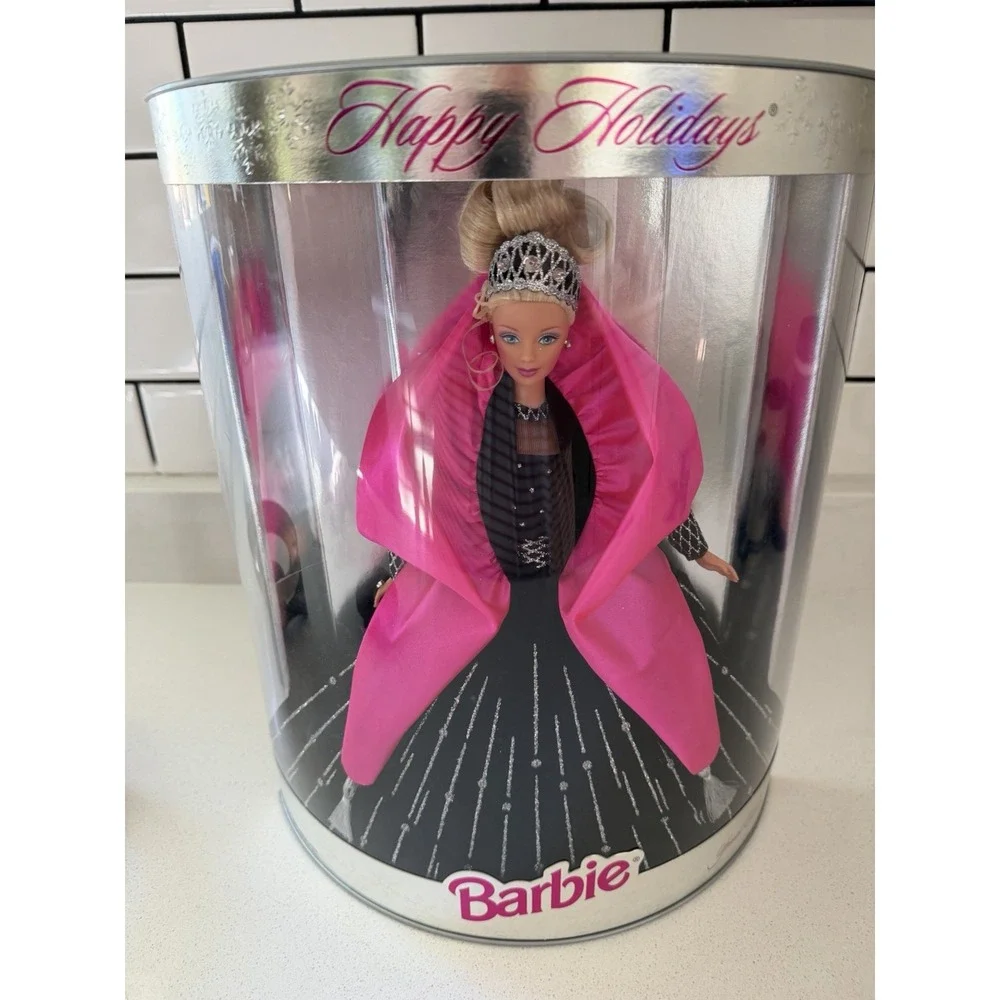Brand New Vintage 1998 Happy Holidays Barbie Collectible Pink Black Rare Error